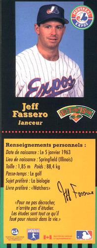 1995-96 Hit the Books Montreal Expos Bookmarks #NNO Jeff Fassero Back