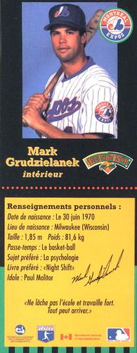 1995-96 Hit the Books Montreal Expos Bookmarks #NNO Mark Grudzielanek Back