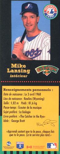1995-96 Hit the Books Montreal Expos Bookmarks #NNO Mike Lansing Back
