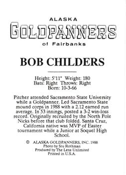 1988 Alaska Goldpanners #NNO Bob Childers Back
