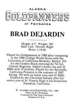 1988 Alaska Goldpanners #NNO Brad DeJardin Back