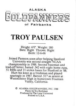 1988 Alaska Goldpanners #NNO Troy Paulsen Back