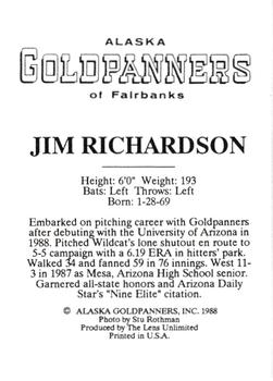 1988 Alaska Goldpanners #NNO Jim Richardson Back