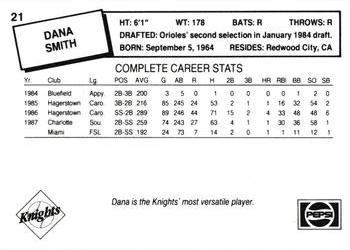 1988 Charlotte Knights #21 Dana Smith Back