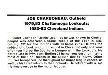 1988 Chattanooga Lookouts Legends #3 Joe Charboneau Back