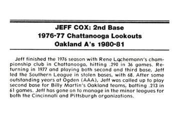 1988 Chattanooga Lookouts Legends #7 Jeff Cox Back