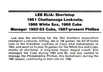 1988 Chattanooga Lookouts Legends #9 Lee C. Elia Back