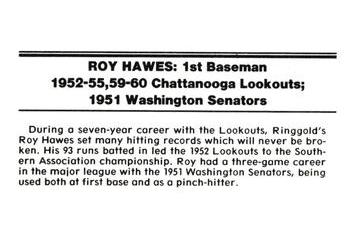 1988 Chattanooga Lookouts Legends #14 Roy L. Hawes Back