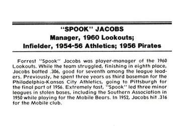 1988 Chattanooga Lookouts Legends #15 Forrest Jacobs Back