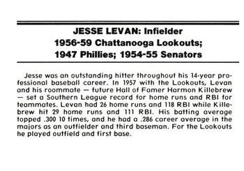 1988 Chattanooga Lookouts Legends #20 Jesse Levan Back