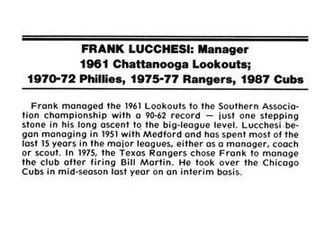1988 Chattanooga Lookouts Legends #22 Frank Lucchesi Back