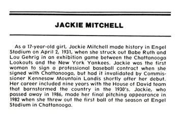 1988 Chattanooga Lookouts Legends #23 Jackie Mitchell Back