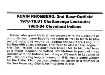 1988 Chattanooga Lookouts Legends #26 Kevin Rhomberg Back