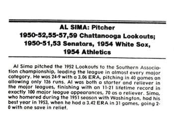 1988 Chattanooga Lookouts Legends #28 Al Sima Back