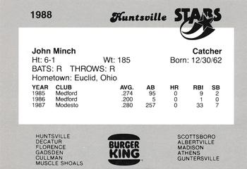 1988 Burger King Huntsville Stars #NNO John Minch Back