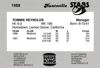 1988 Burger King Huntsville Stars #NNO Tommie Reynolds Back
