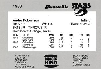 1988 Burger King Huntsville Stars #NNO Andre Robertson Back