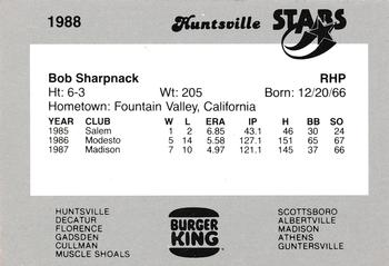 1988 Burger King Huntsville Stars #NNO Bob Sharpnack Back