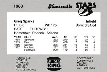 1988 Burger King Huntsville Stars #NNO Greg Sparks Back