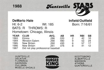 1988 Burger King Huntsville Stars #NNO DeMarlo Hale Back