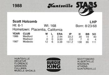 1988 Burger King Huntsville Stars #NNO Scott Holcomb Back