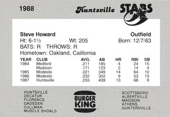 1988 Burger King Huntsville Stars #NNO Steve Howard Back
