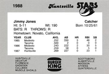 1988 Burger King Huntsville Stars #NNO Jimmy Jones Back