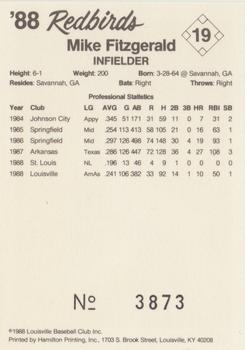 1988 Louisville Redbirds #19 Mike Fitzgerald Back