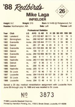 1988 Louisville Redbirds #26 Mike Laga Back