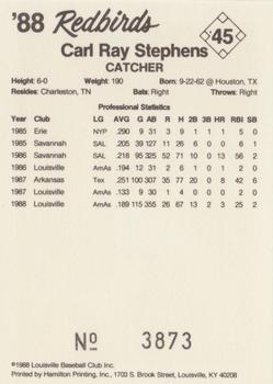 1988 Louisville Redbirds #45 Ray Stephens Back