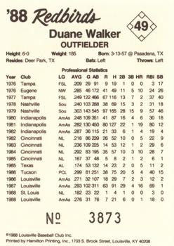 1988 Louisville Redbirds #49 Duane Walker Back