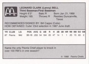 1988 Peoria Chiefs #NNO Lenny Bell Back