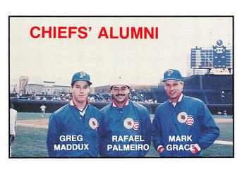 1988 Peoria Chiefs #NNO Alumni (Mark Grace / Greg Maddux / Rafael Palmeiro) Front
