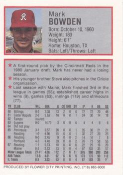 1988 Rochester Red Wings #4 Mark Bowden Back