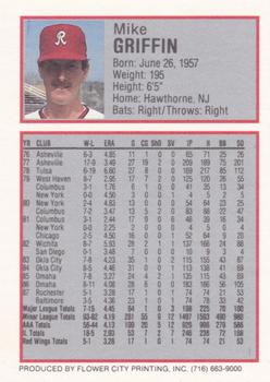 1988 Rochester Red Wings #9 Mike Griffin Back