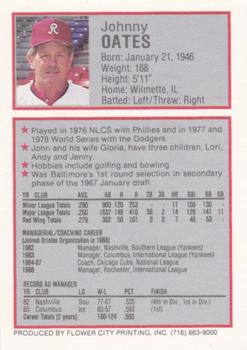 1988 Rochester Red Wings #17 Johnny Oates Back