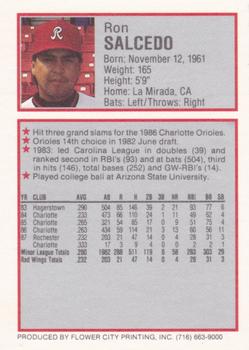 1988 Rochester Red Wings #19 Ron Salcedo Back