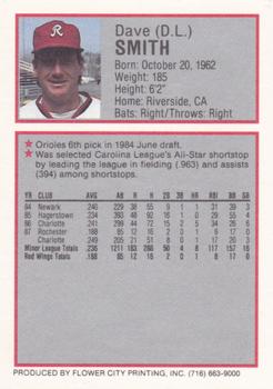 1988 Rochester Red Wings #21 Dave (D.L.) Smith Back