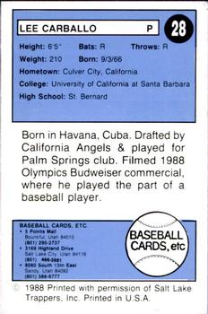 1988 Salt Lake Trappers #28 Lee Carballo Back