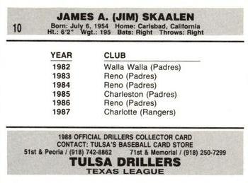 1988 Tulsa Drillers #10 Jim Skaalen Back