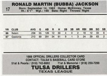 1988 Tulsa Drillers #17 Bubba Jackson Back