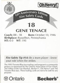 1993 Toronto Blue Jays Fire Safety #NNO Gene Tenace Back