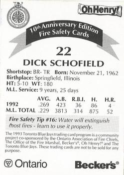 1993 Toronto Blue Jays Fire Safety #NNO Dick Schofield Back
