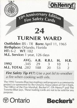 1993 Toronto Blue Jays Fire Safety #NNO Turner Ward Back