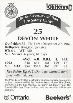 1993 Toronto Blue Jays Fire Safety #NNO Devon White Back
