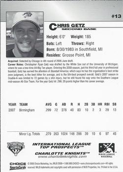 2008 Choice International League Top Prospects #13 Chris Getz Back