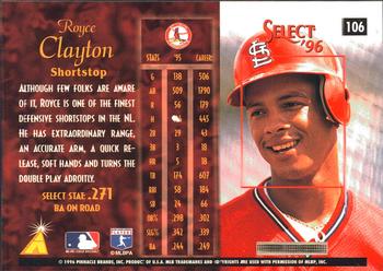 1996 Select #106 Royce Clayton Back
