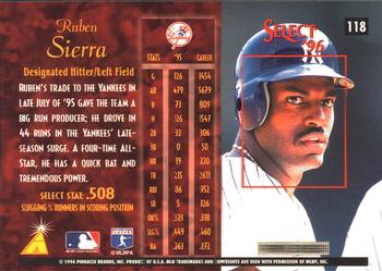 1996 Select #118 Ruben Sierra Back