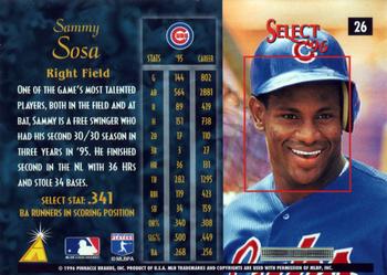 1996 Select #26 Sammy Sosa Back