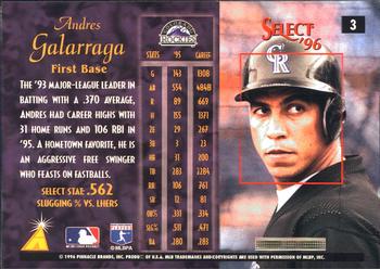 1996 Select #3 Andres Galarraga Back